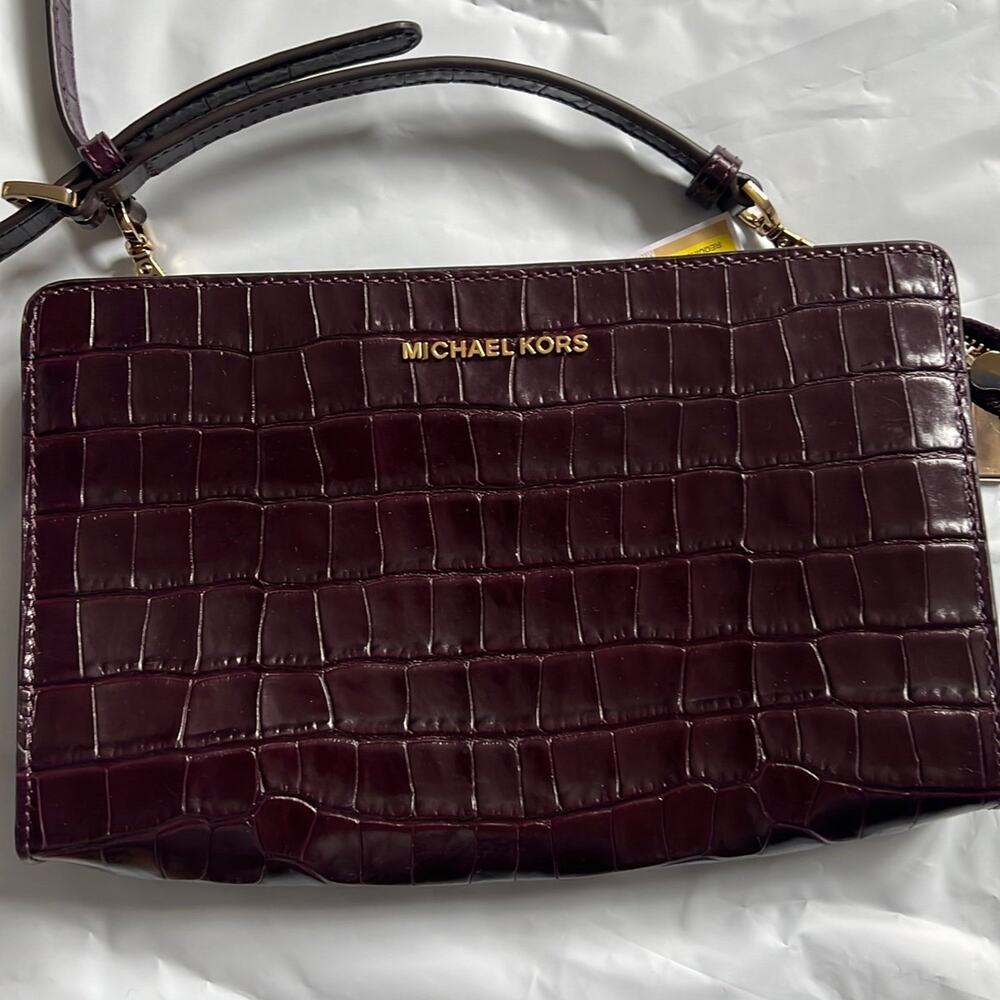 New Michael Kors purse damson crossbody leather embossed bag purse $178